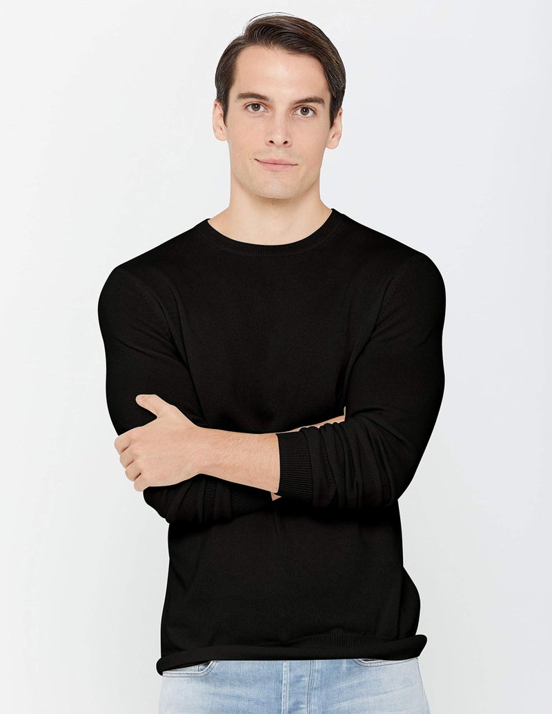 State Cashmere Men's Essential Crewneck Sweater 100% Pure Cashmere Classic Long Sleeve Pullover (Black, Medium) - Image 4